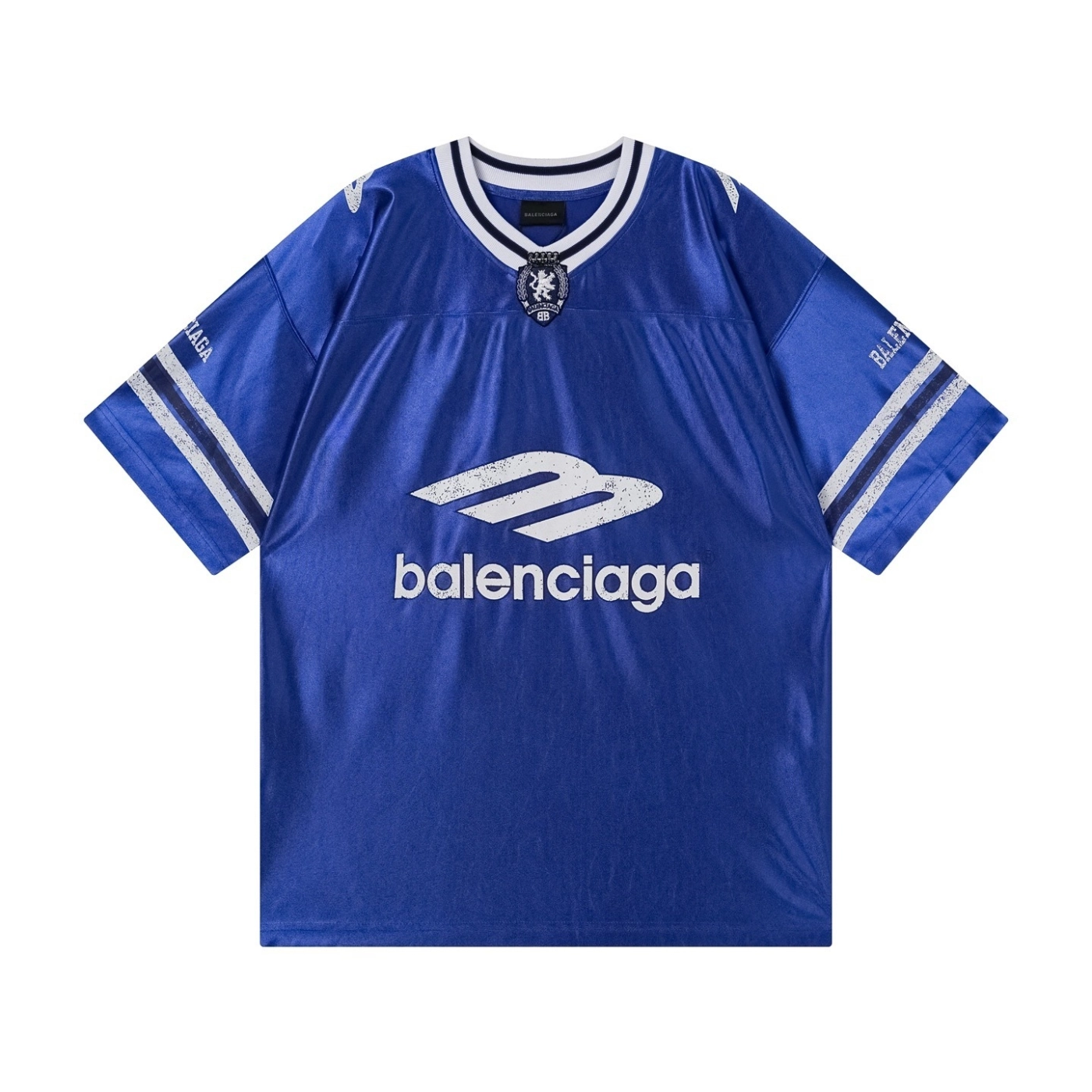 Balenciaga 3B Silhouette Ribbed V-neck Printed T-shirt Black/Blue/Gray