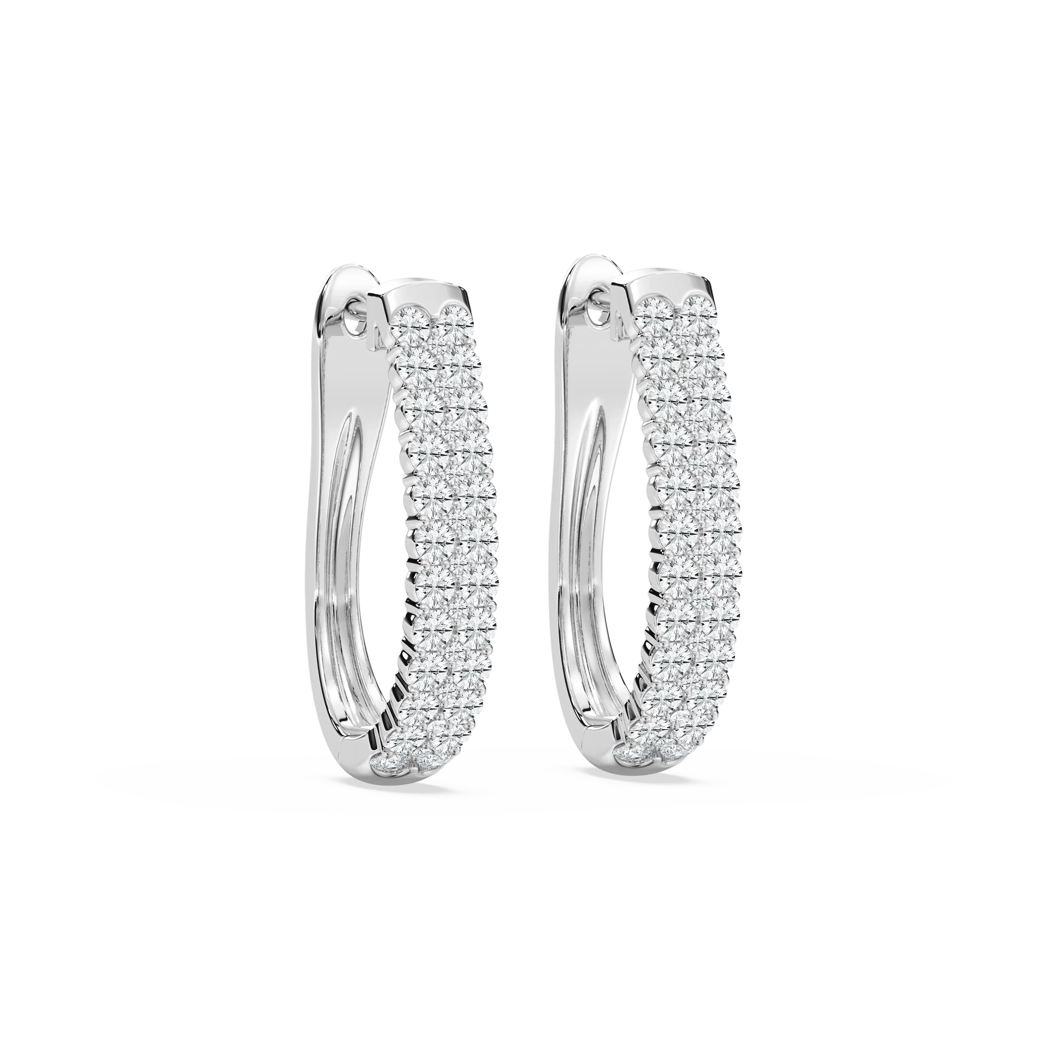 Round Lab Grown Diamond Double-Row Hinge-Back Hoop Earrings