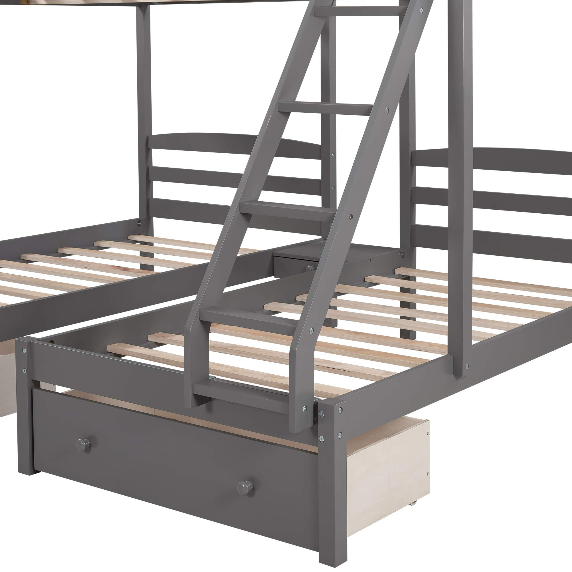 Triple Bunk Bed Full Over 2 Twin Bunk Bed with 3 Drawers &