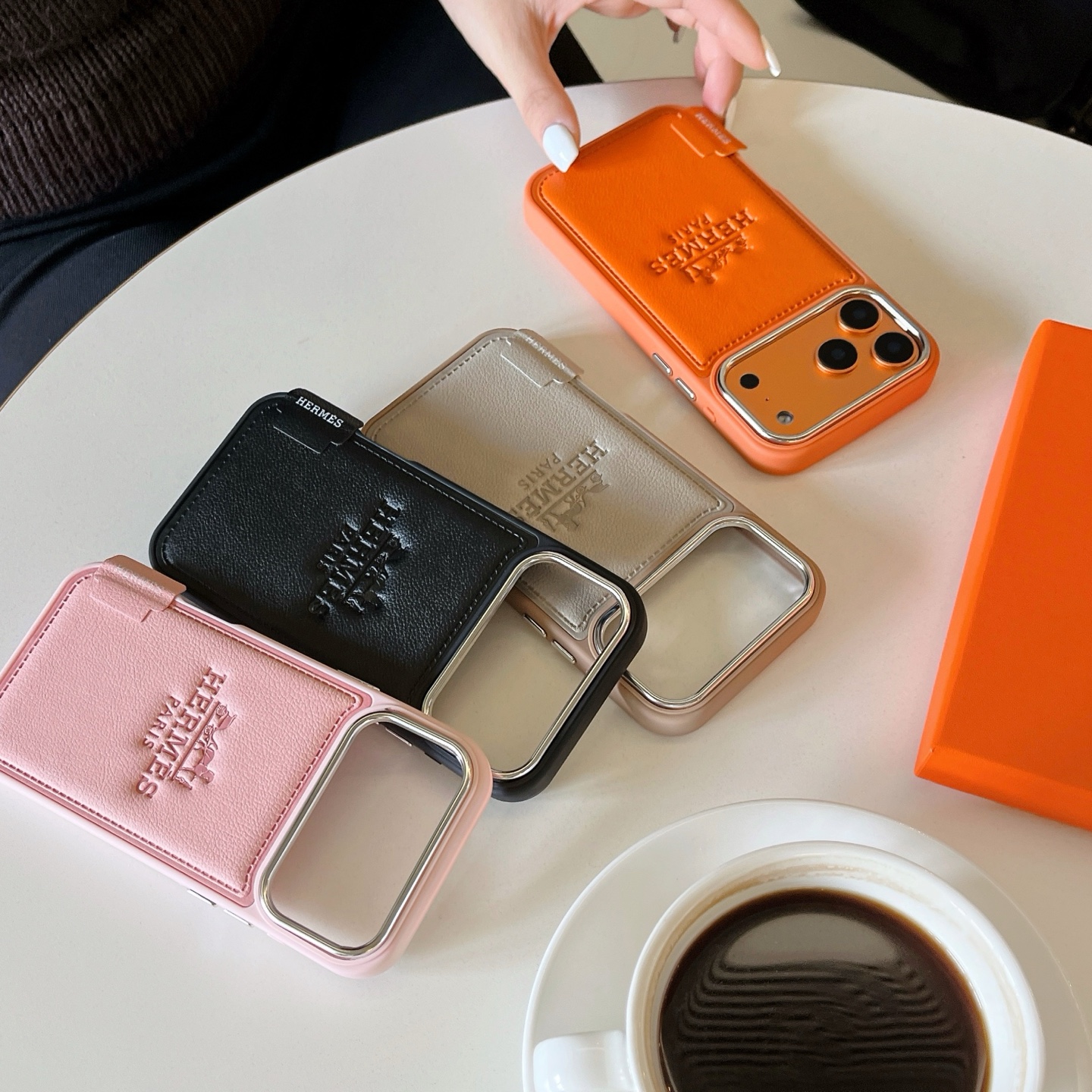 Hermès Paris Embossed Leather Card Slot Luxury Phone Case