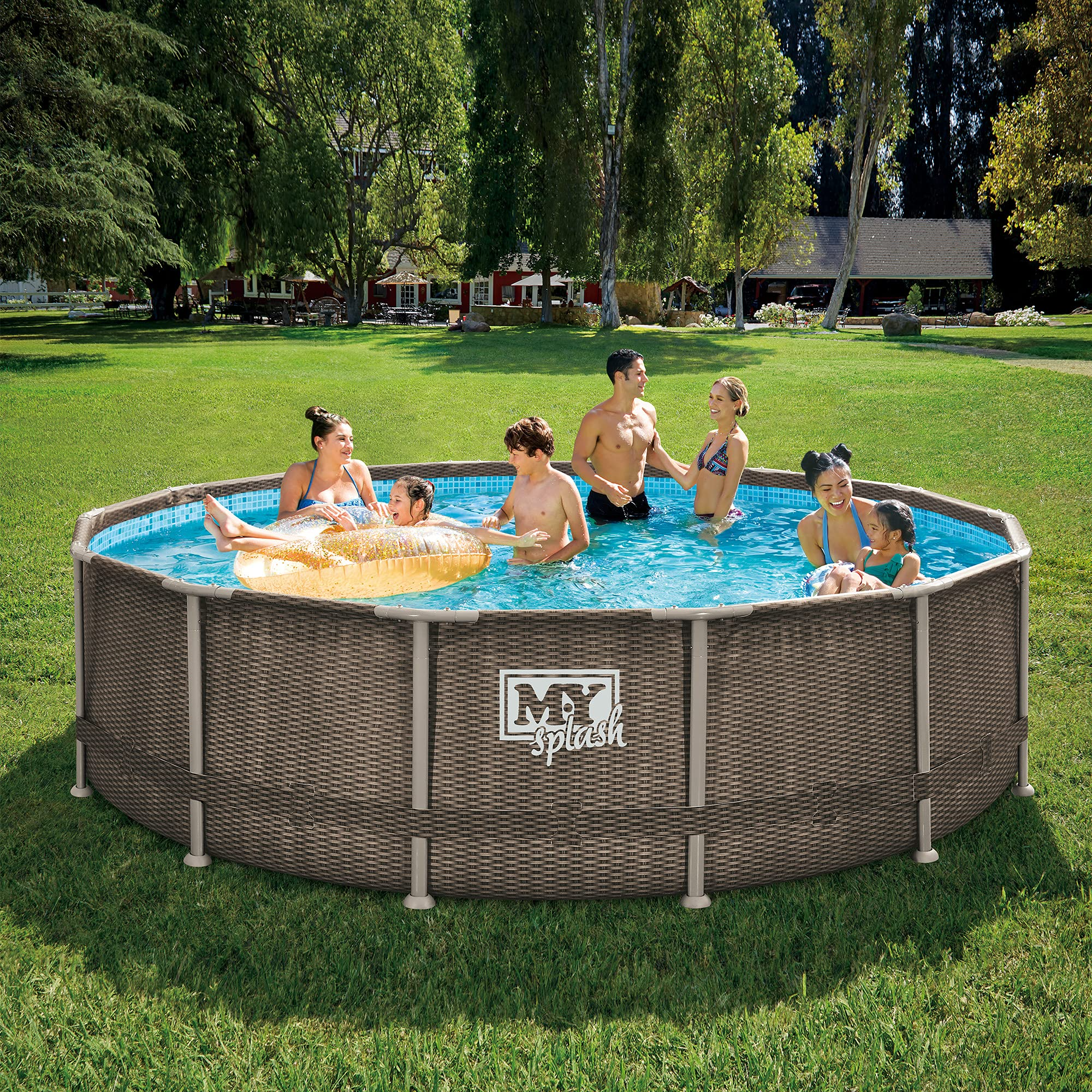 14ft x 42in Rattan Finish Metal Frame Swimming Pool Set