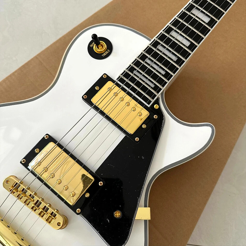 Alpine White LP Electric Guitar, Fret Binding, Tune-o-Matic Bridge Top