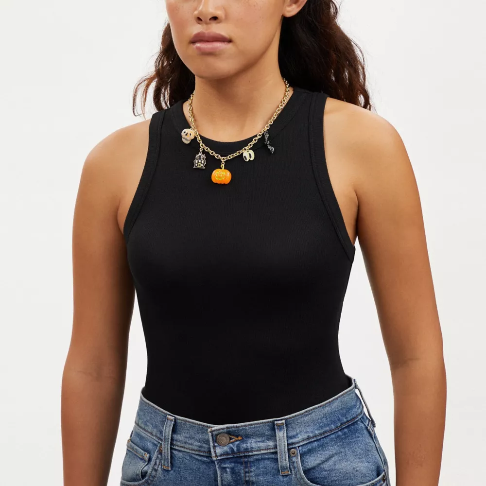 Skull And Pumpkin Charm Necklace