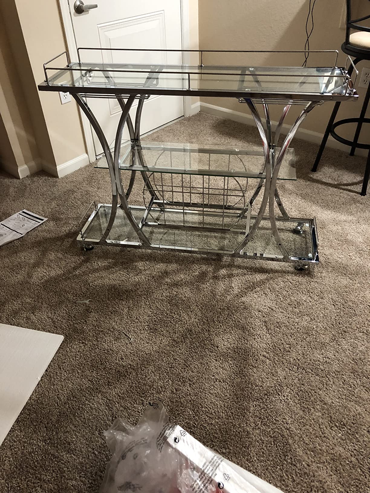Bar Serving Cart with Glass Holder and Wine Rack