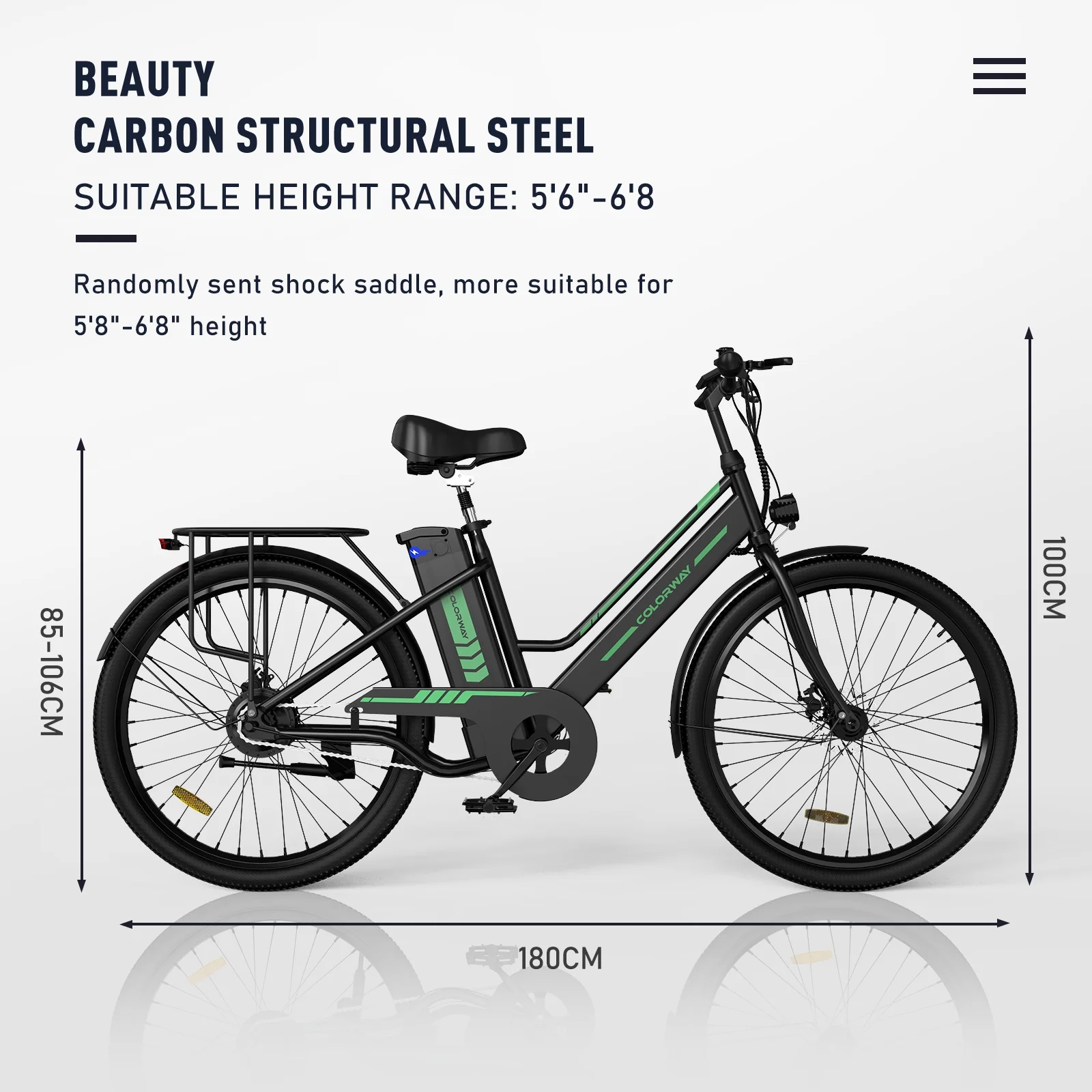 COLORWAY 26in Electric Bike, 500W, 36V 12Ah