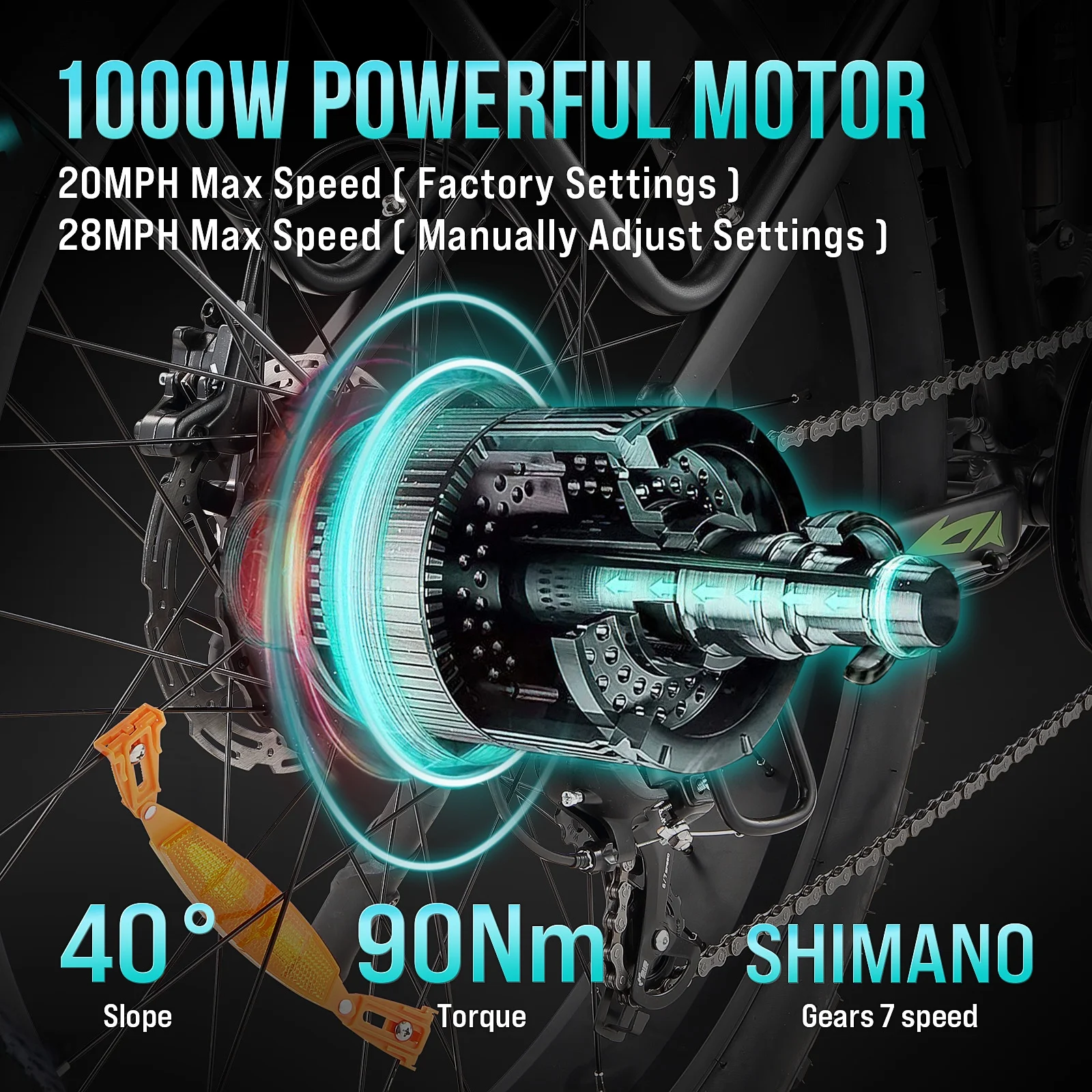 26in Fat Tire Electric Mountain Bike, 1000W, 48V 17.5Ah