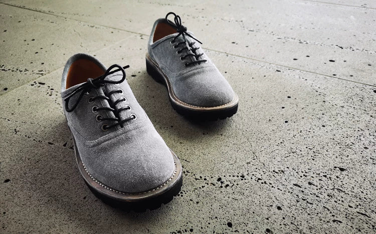 Suede leather lace-up handmade grey loafers
