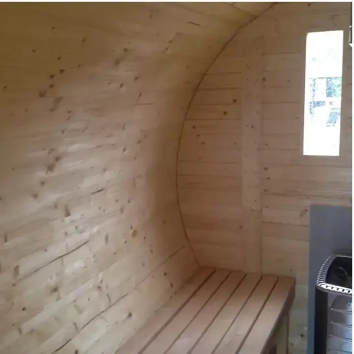 8 Person Barrel Sauna with Separate Dressing Room & Electric
