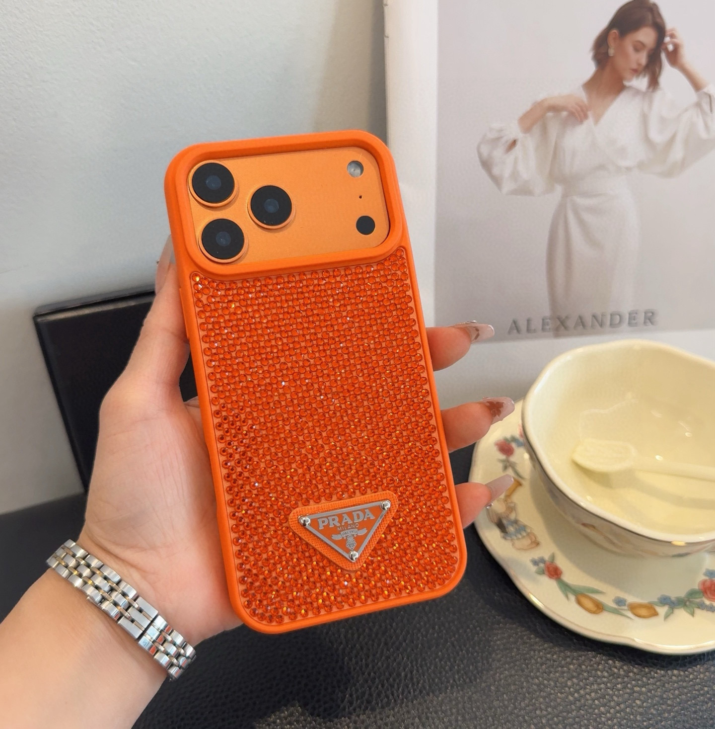 Prada Style Bling Diamond Phone Case with Triangular Logo