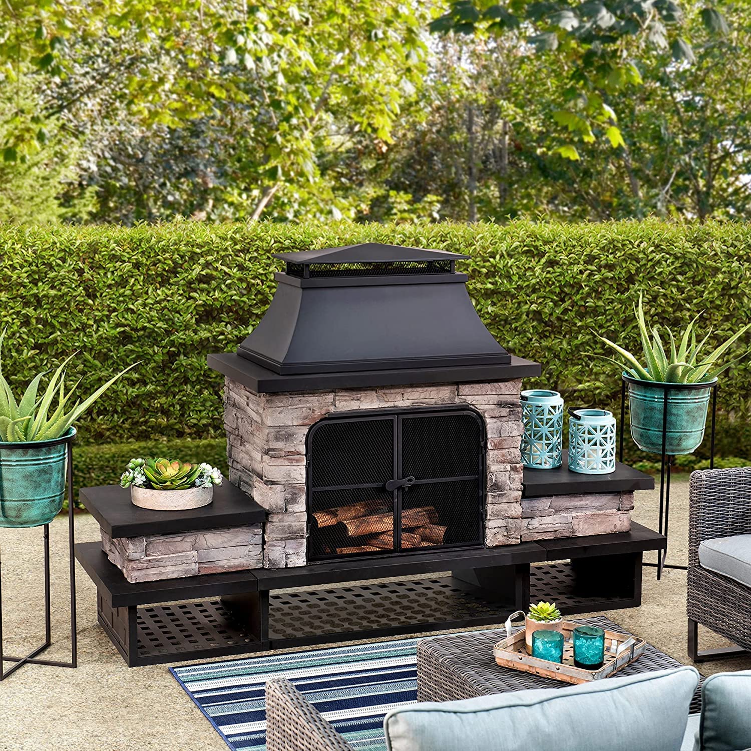 Bel Aire Fireplace Large with Two Table-Flats