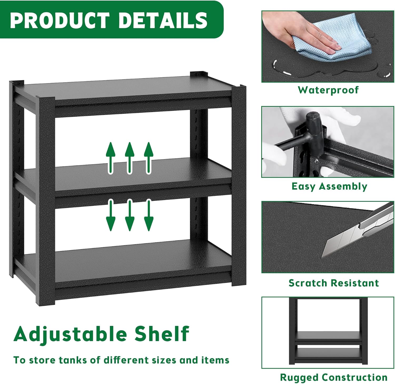 QIHAI 20-30 Gallon Fish Tank Stand - Metal Aquarium Stand, 34 W x 18 D x 31 H Adjustable Heavy Duty Reptile Tank Stand, Adjustable 3-Tier Fish Tank Rack Shelf for Home Office, Tank Not Included