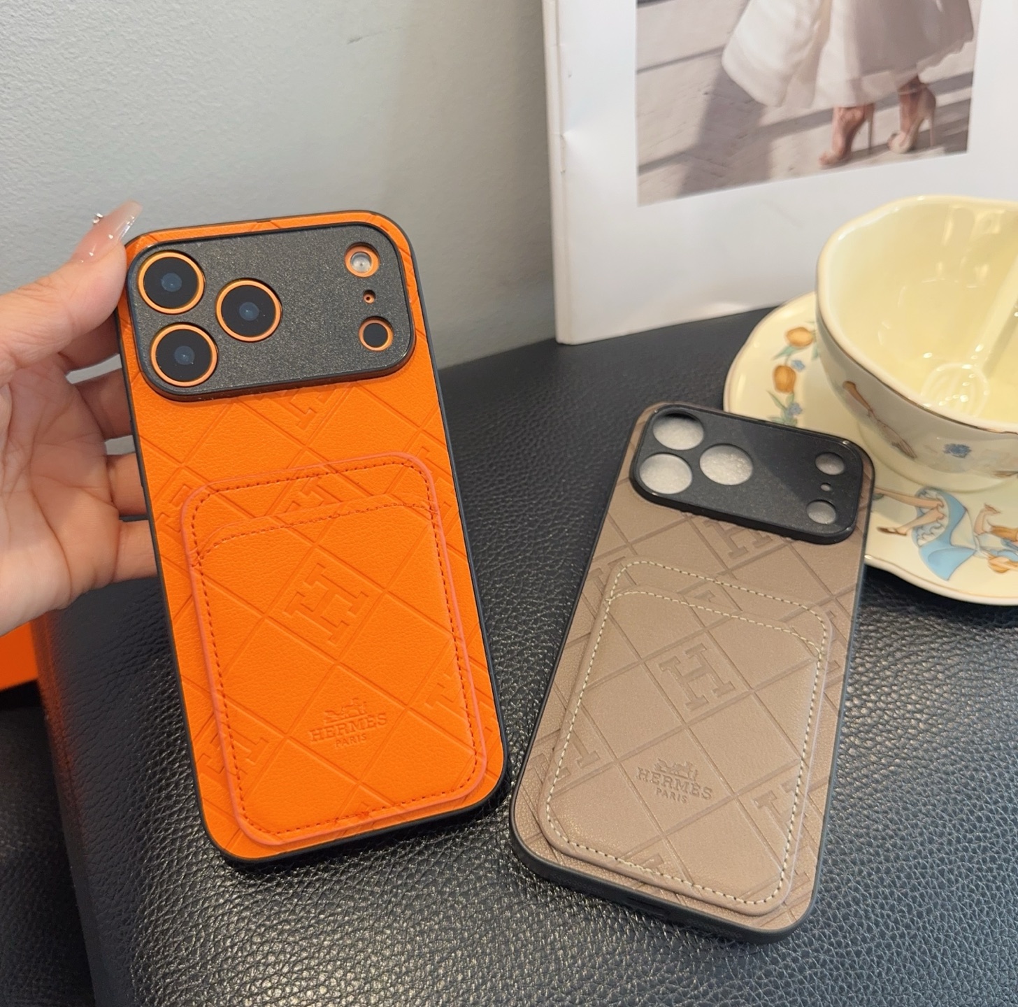Hermès Embossed Monogram Leather Card Holder Phone Case