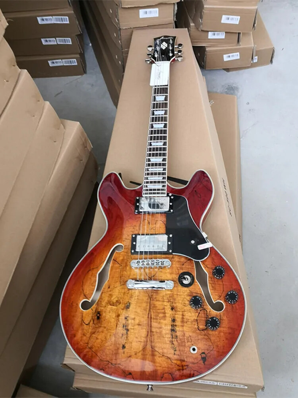 Top Firefly Hollow 6-string Electric Guitar, Tree Hole Pattern Flame Maple Veneer