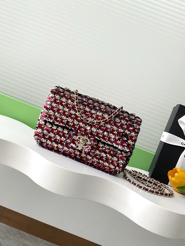 Chanel Tweed Flap Bag Burgundy