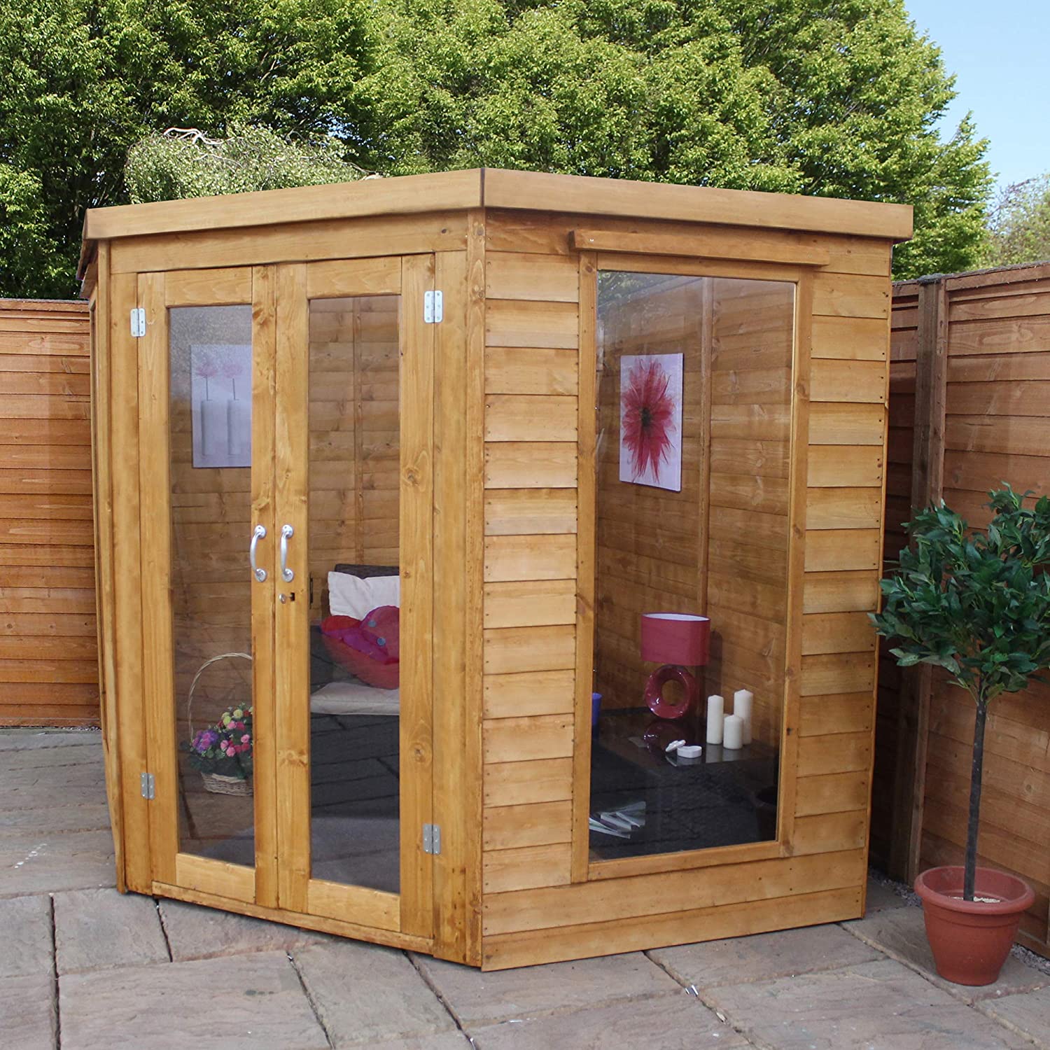 Wooden Corner Summerhouse with Side Shed 11x7 Garden Storage