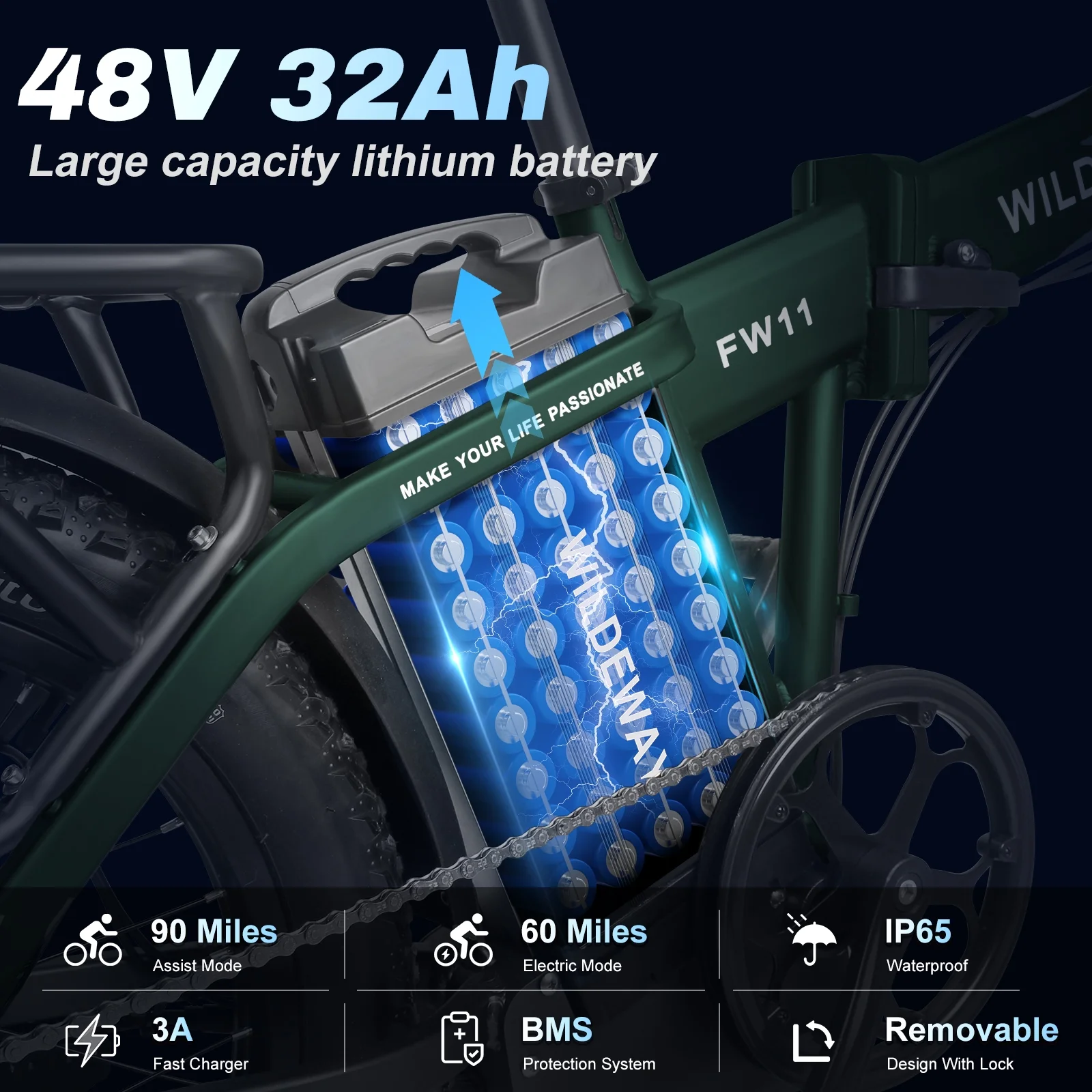 Wildeway 20in Folding Electric Bike, 750W, 48V 32Ah, Hydraulic Brakes