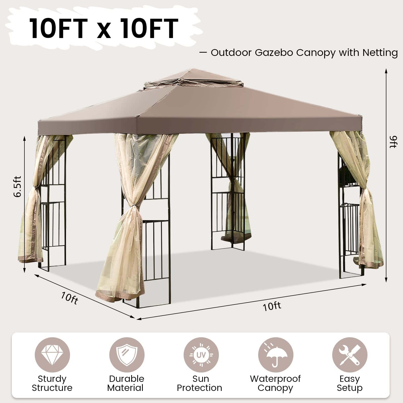 10x10 Feet Patio Gazebo