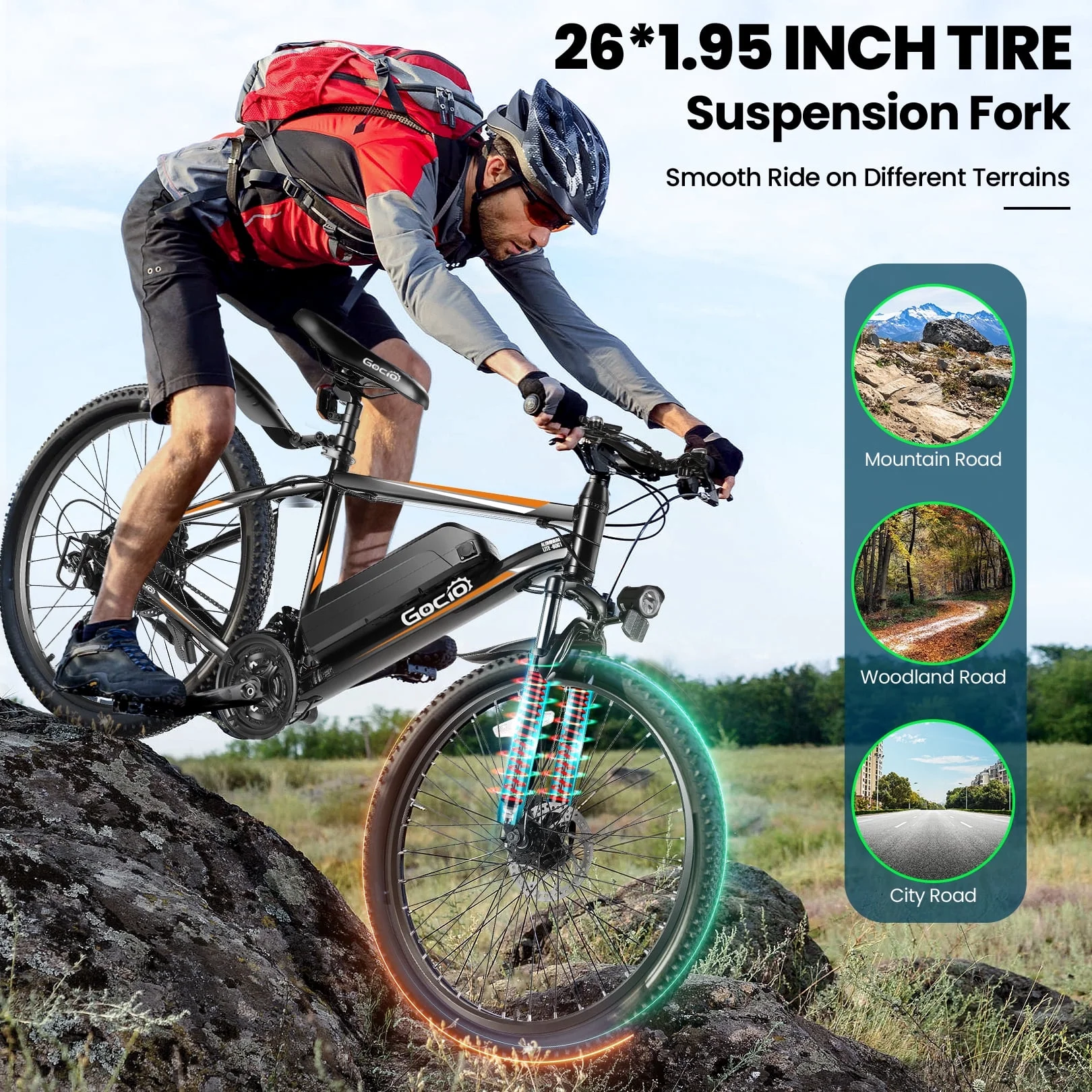 Gocio 26in Electric Mountain Bike, 500W, 48V 375Wh, 21-Speed