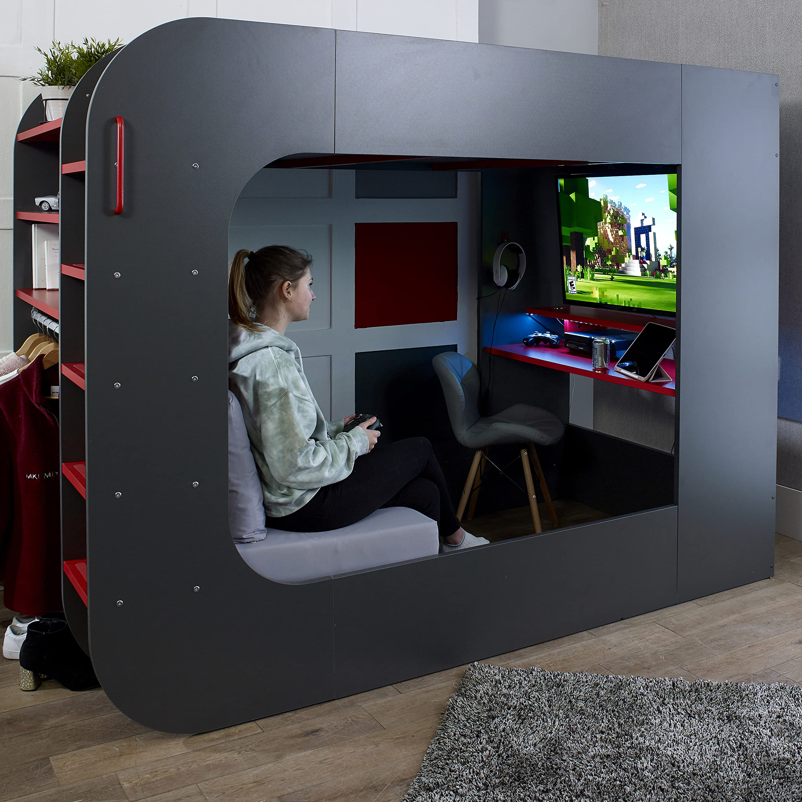 PodBed High Sleeper Gaming Bed with Sofa Bed