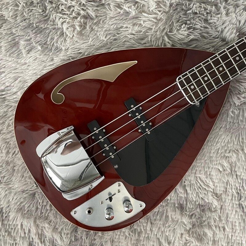 4 Strings Brown Electric Bass Semi-Hollow Body Drop Shape Rosewood Fretboard 21F