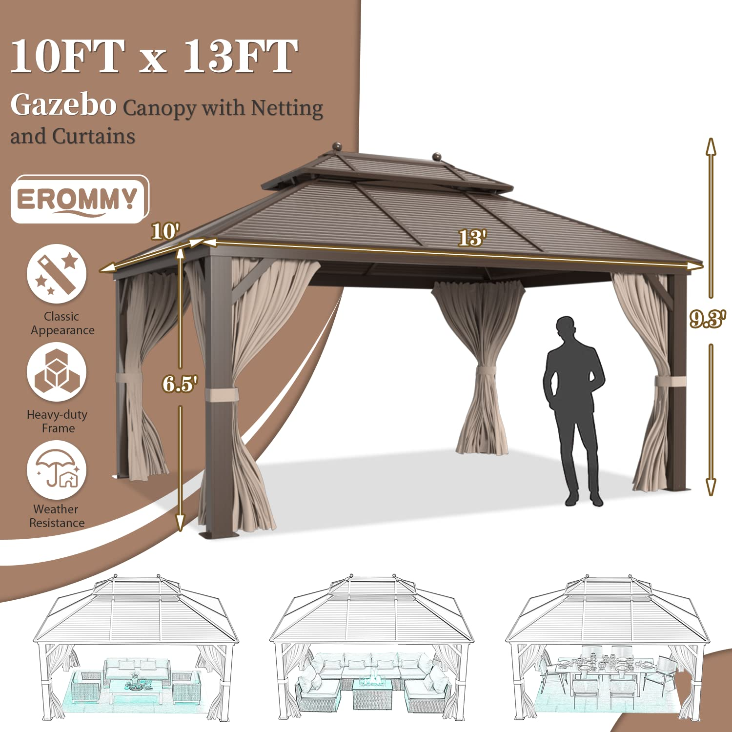 Hardtop Gazebo Galvanized Steel Gazebo Canopy for Garden