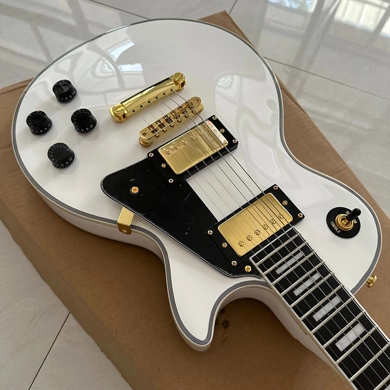 Alpine White LP Electric Guitar, Fret Binding, Tune-o-Matic Bridge Top
