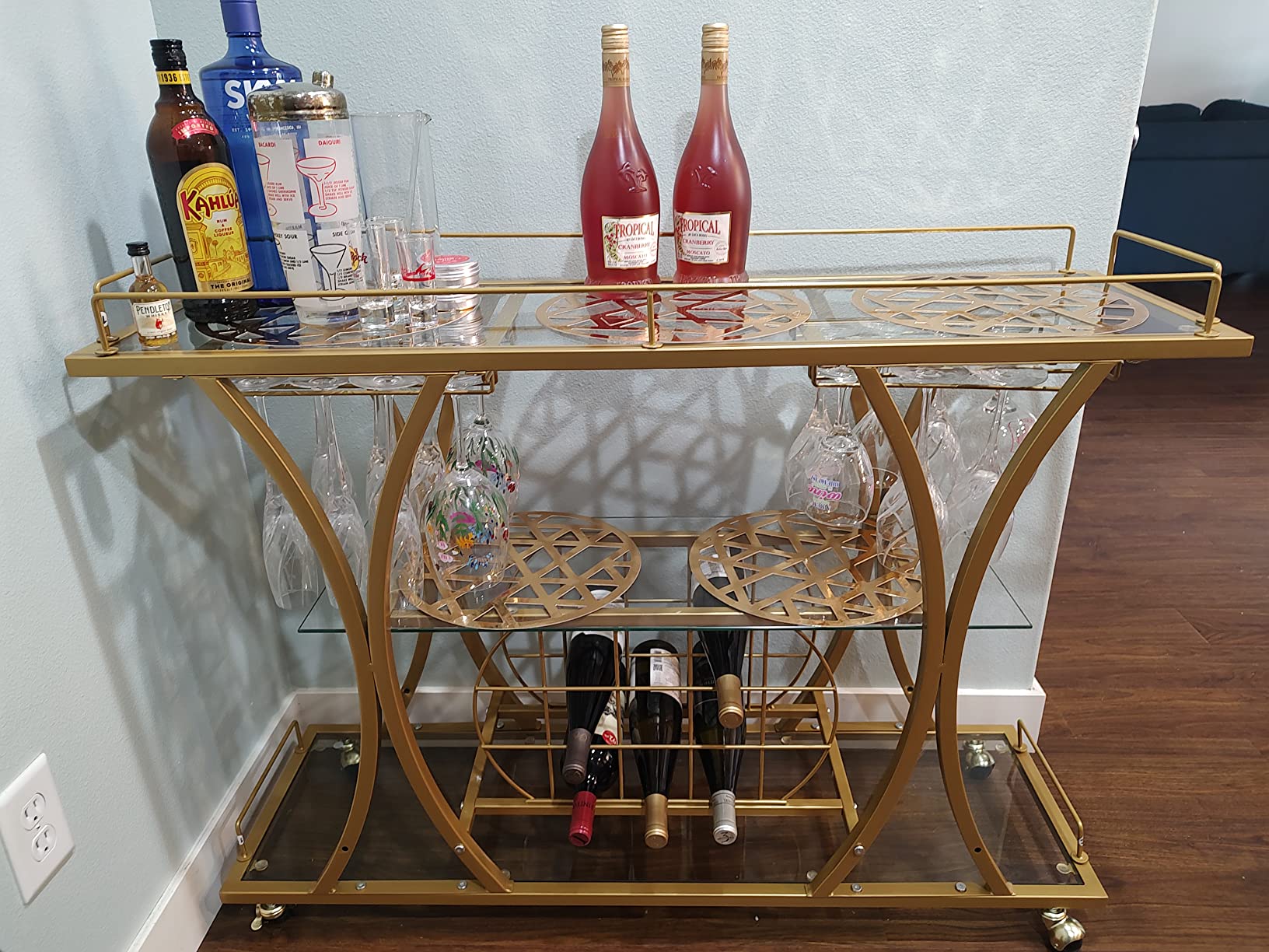 Bar Serving Cart with Glass Holder and Wine Rack