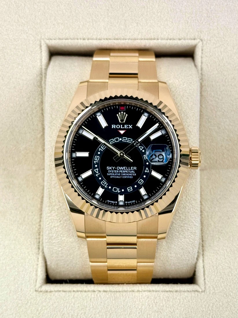 【Super Clone】RLX  Sky-Dweller 42mm Yellow Gold Black Dial Oyster - 336938