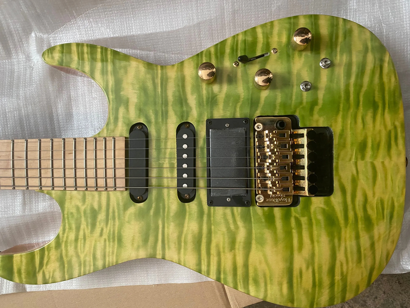 Green Electric Guitar Original Floyd Rose Tremolo, Locking Nut, Active Pickup