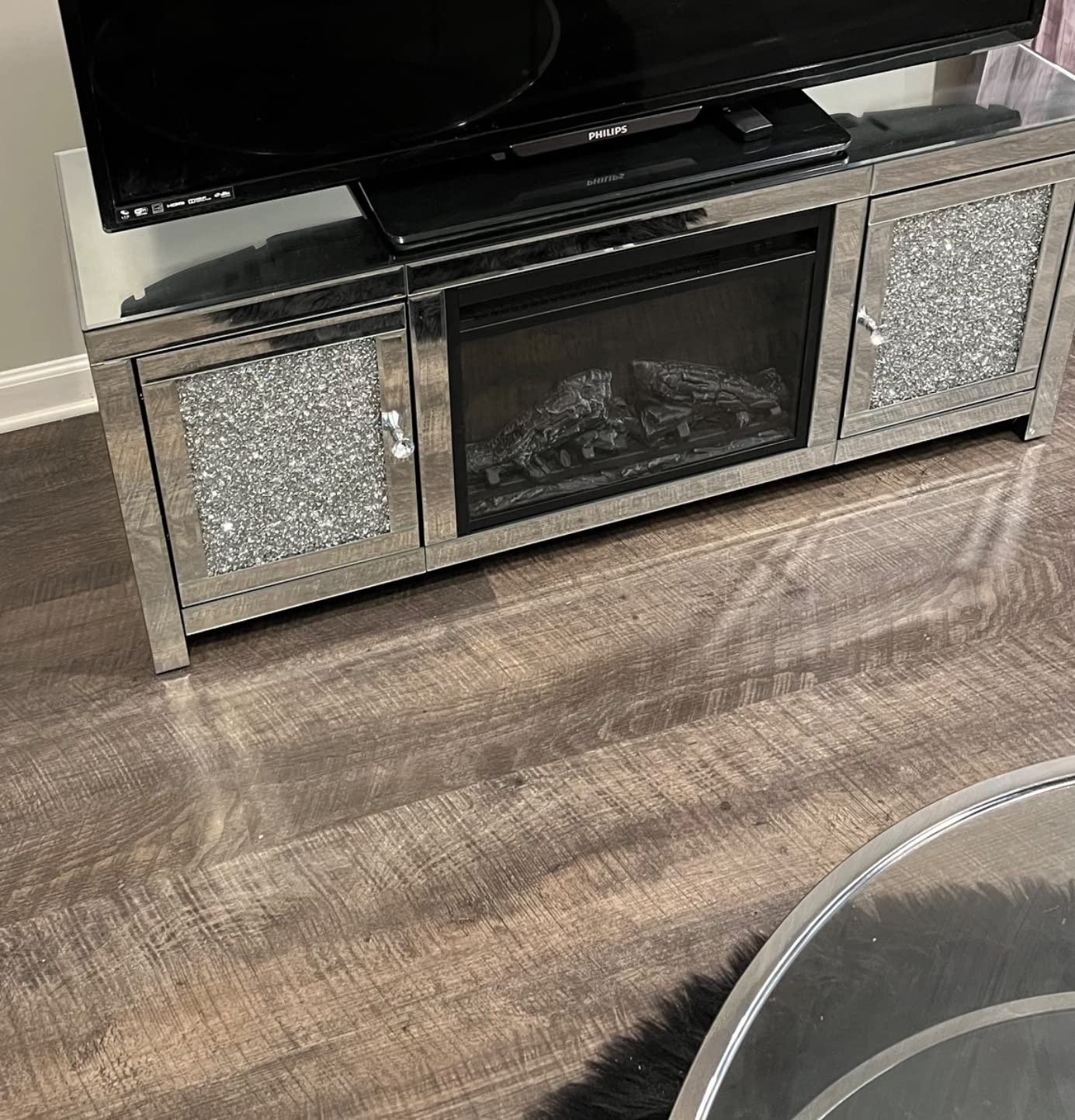 Mirrored Fireplace TV Stand