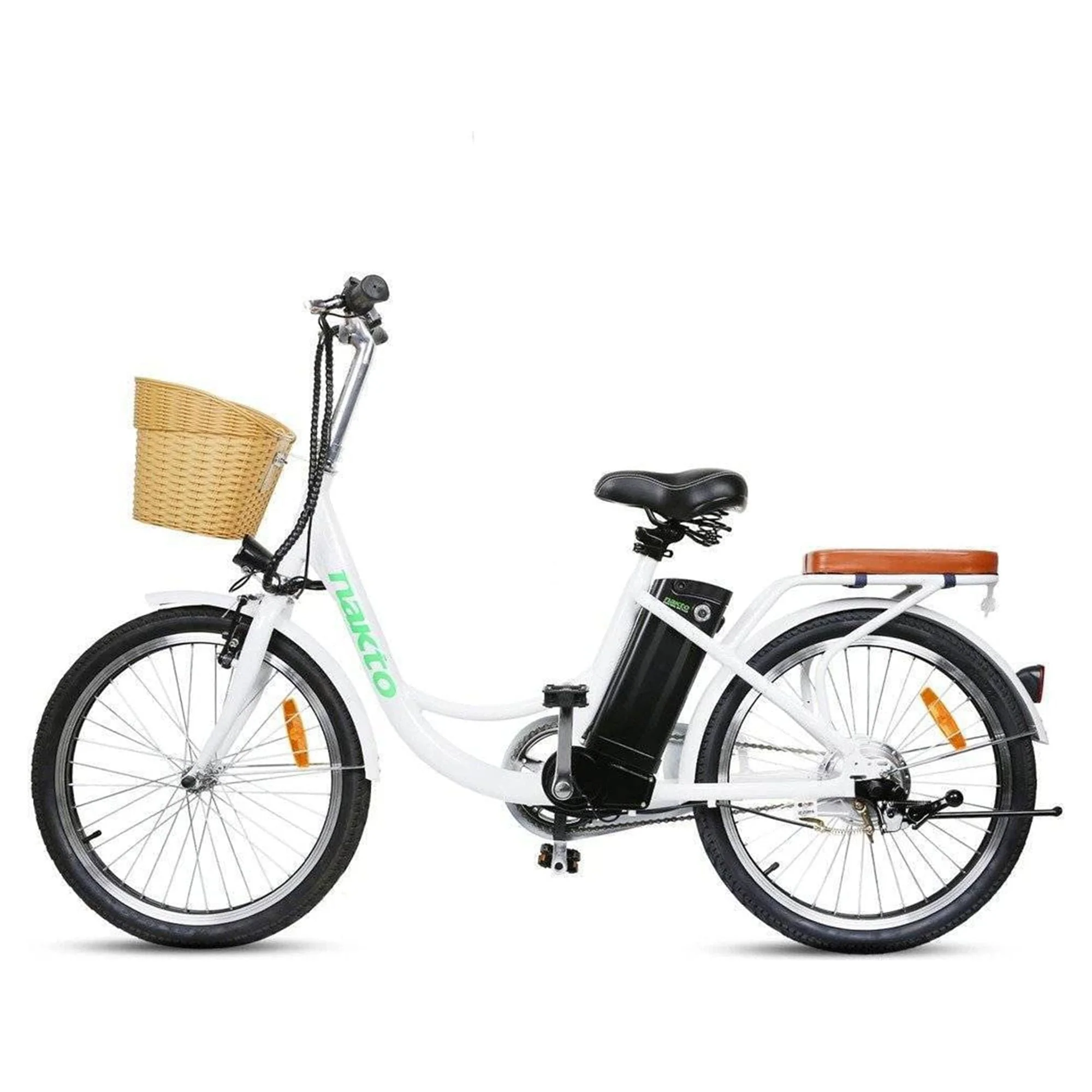 NAKTO Elegance 22in Electric Cruiser Bike with Basket, White