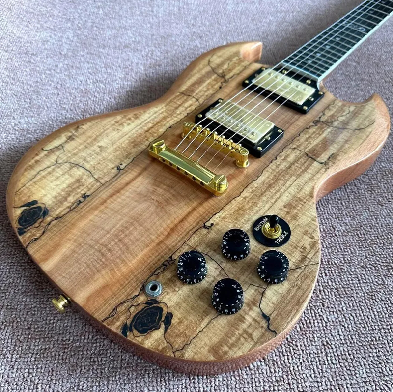Factory Customized Map Wood Grain Original Wood Color Electric Guitar 6 strings