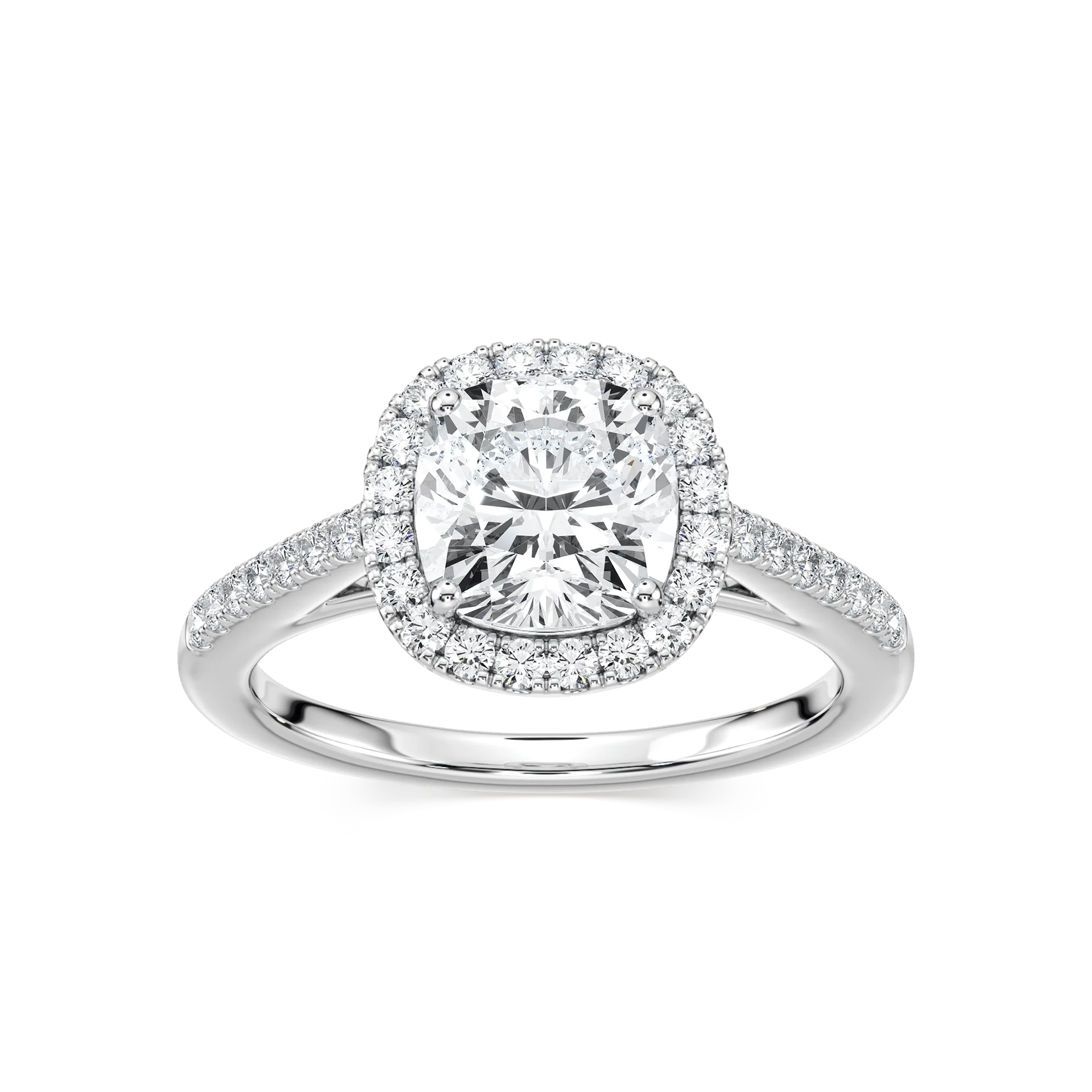 Arabella Cushion Lab Grown Diamond Shared Prong Halo Engagement Ring