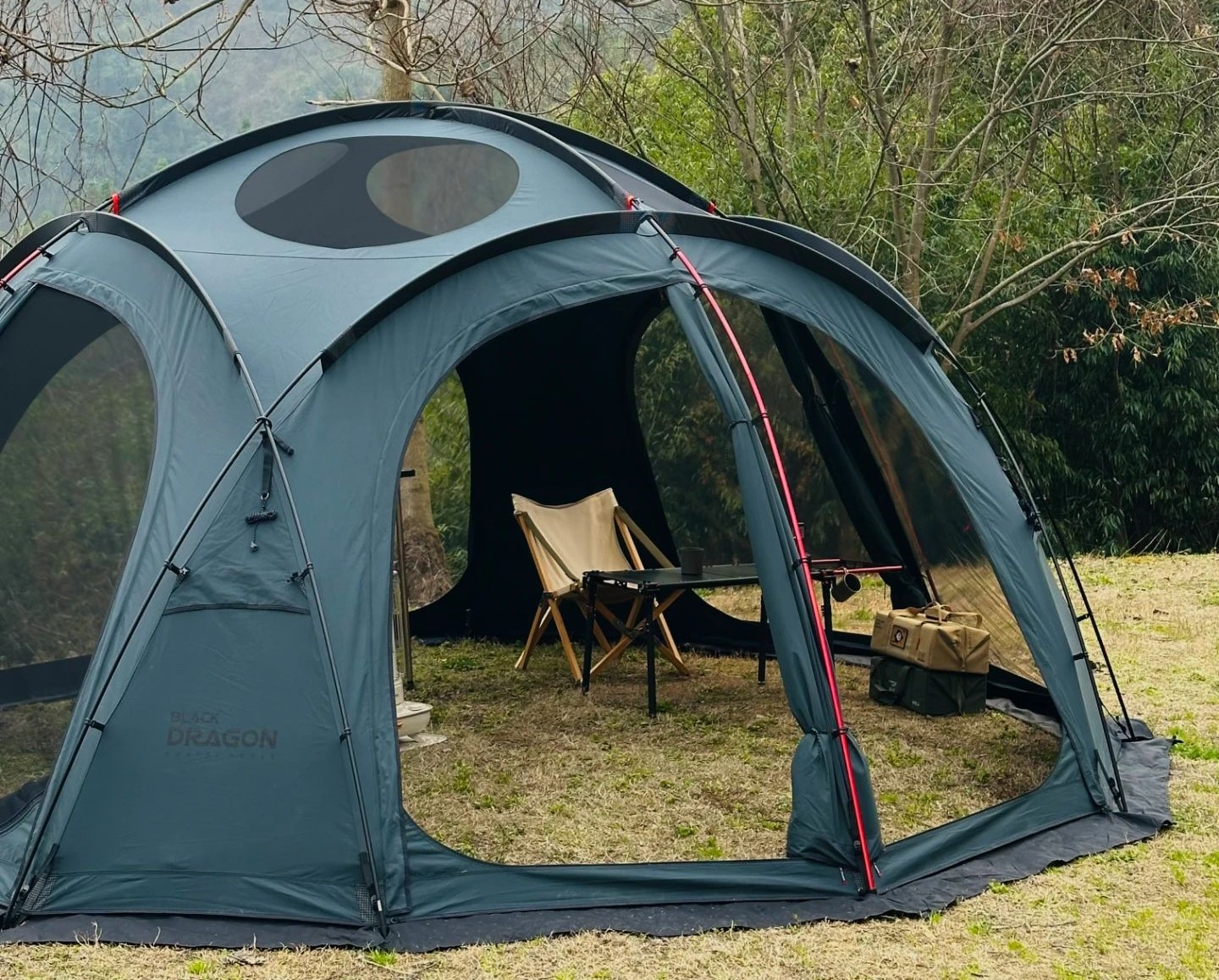 BLACK DRAGON S480 Cotton Canvas Tent Spherical Dome, Large Space, Windproof and Rainproof