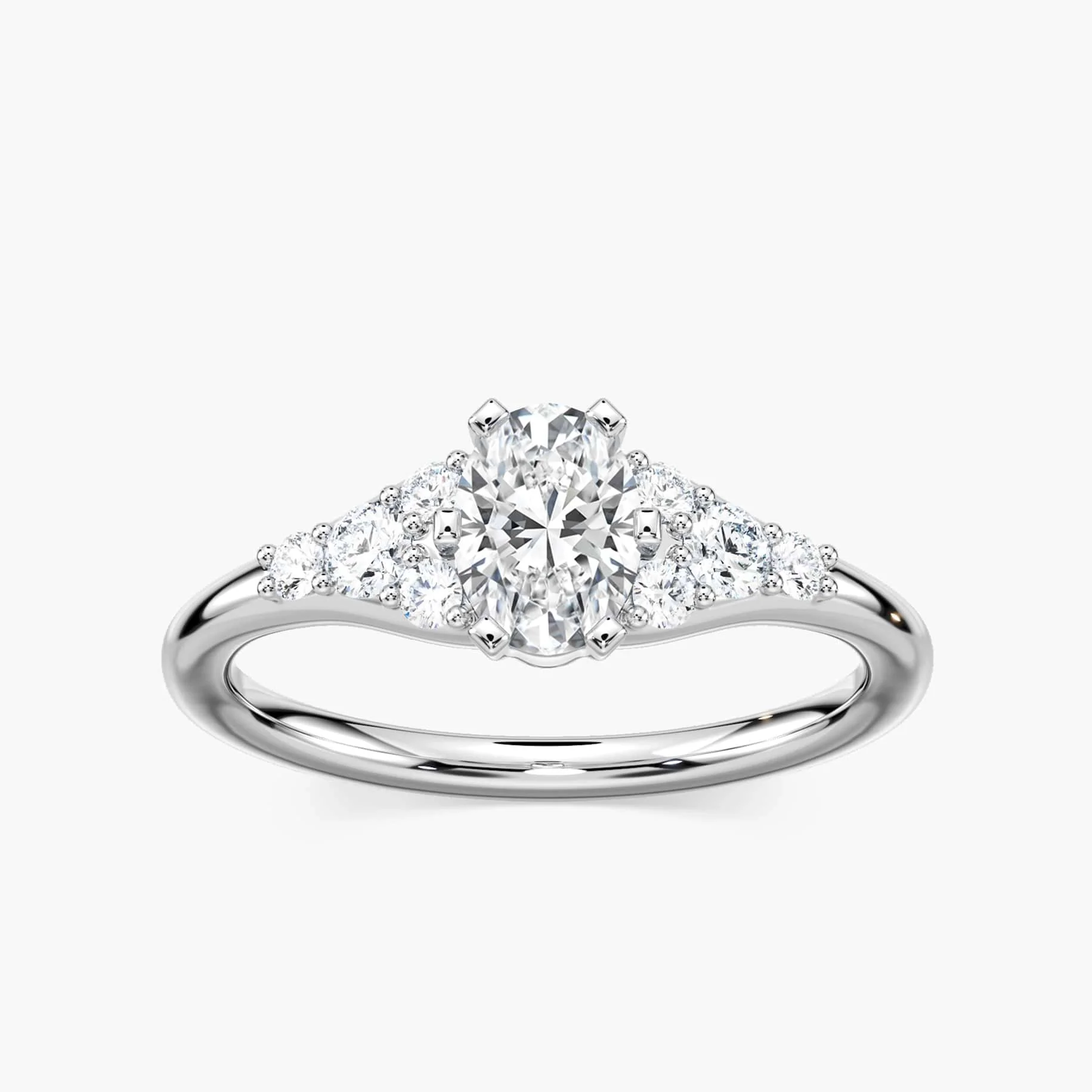 Amira Oval Lab Grown Diamond Six Prong Side Stone Engagement Ring