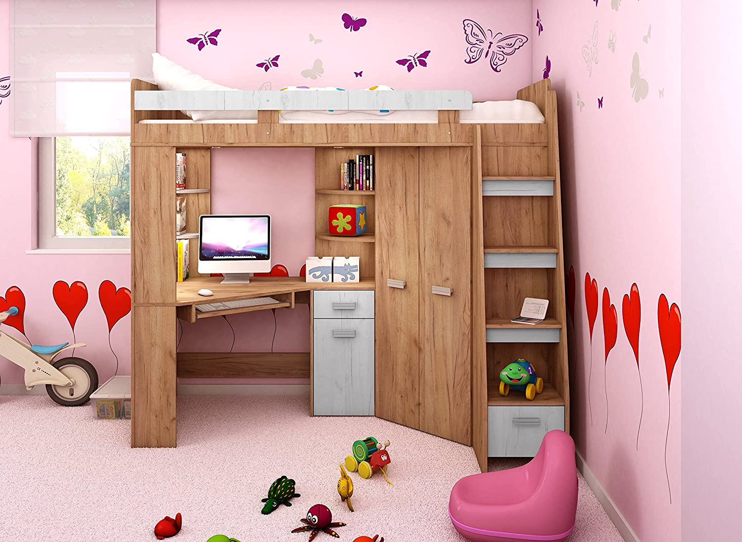 High Sleeper/Bunk Bed - All In 1 Right or Left Hand-side Stairs