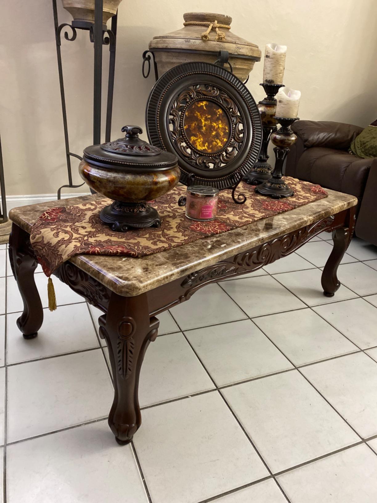 3-Piece Traditional Faux Marble Top Accent Tables Set