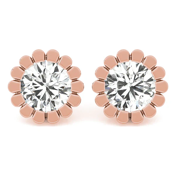 Round Flower Design Lab-Grown Diamond Stud Earrings