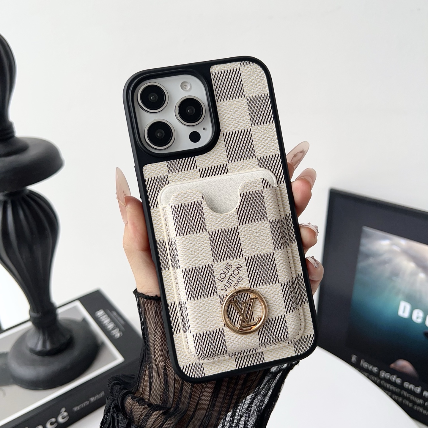 Luxury Designer Monogram Card Holder Phone Case | 2-in-1 Wallet Shockproof Cover