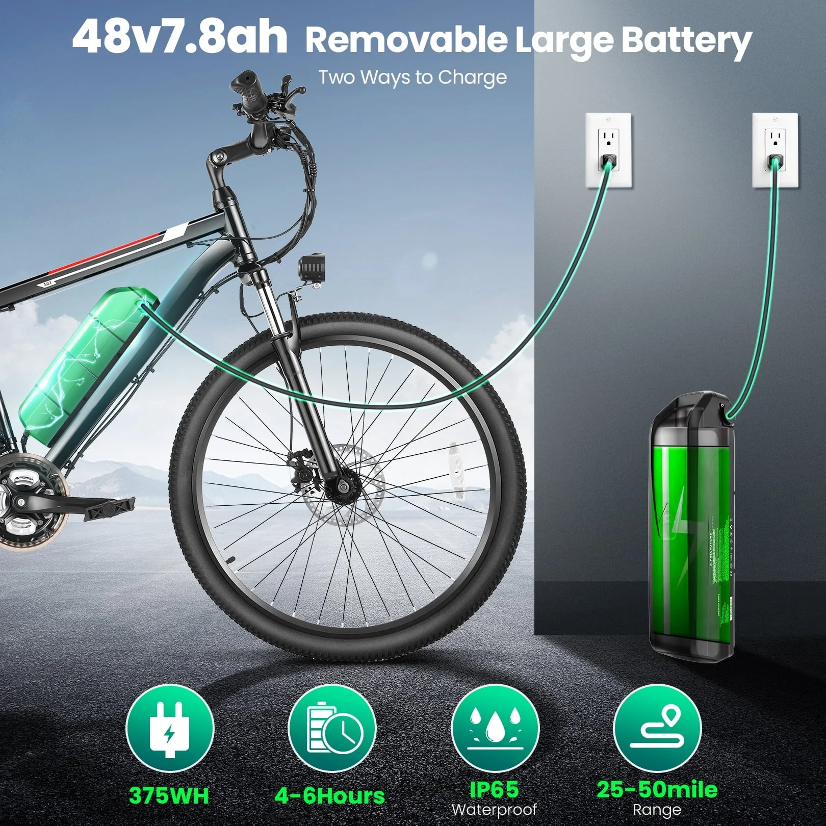 Gocio 26in Electric Mountain Bike, 500W, 375Wh, 21-Speed