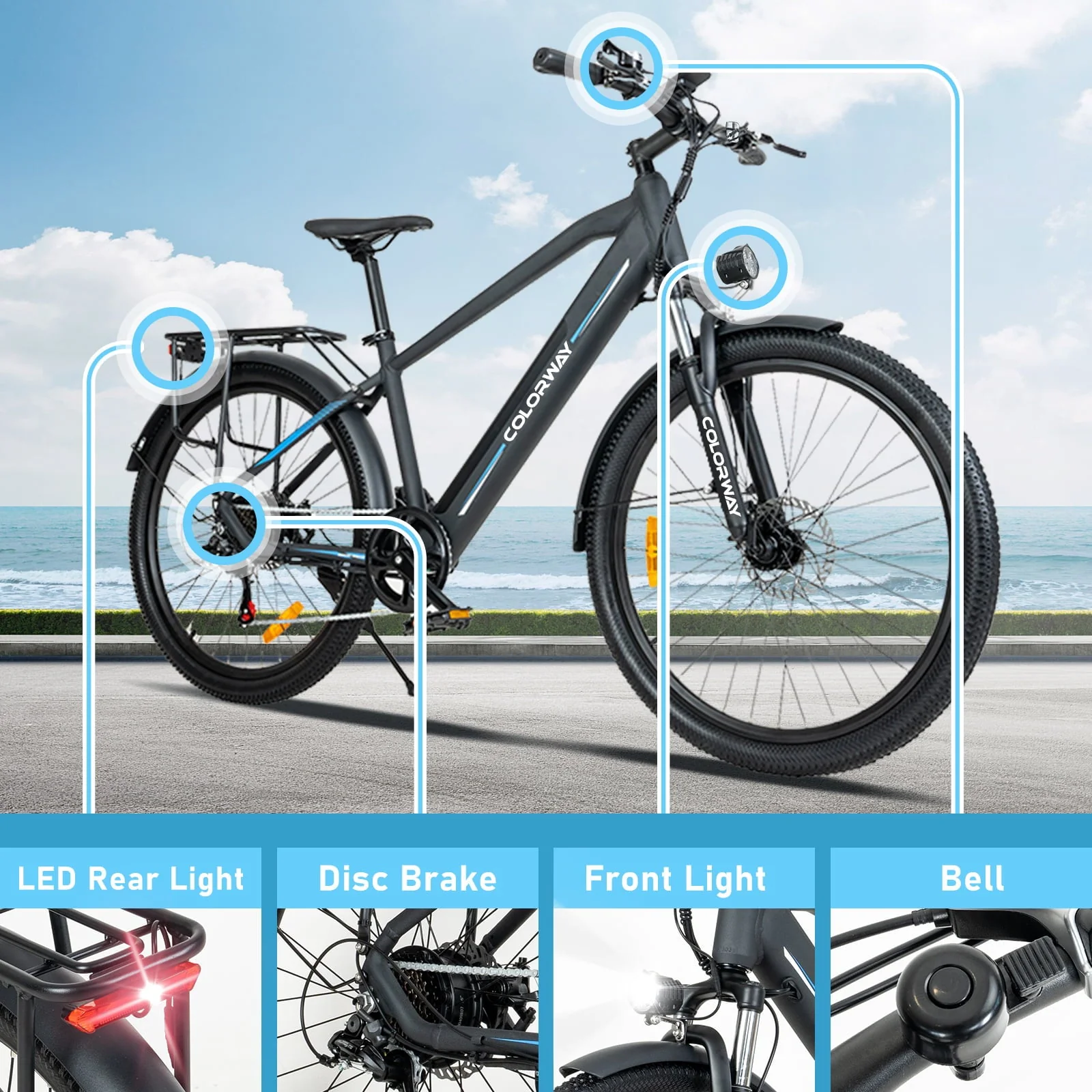 COLORWAY 26in Electric Bike, 500W, 36V 12Ah, 7-Speed