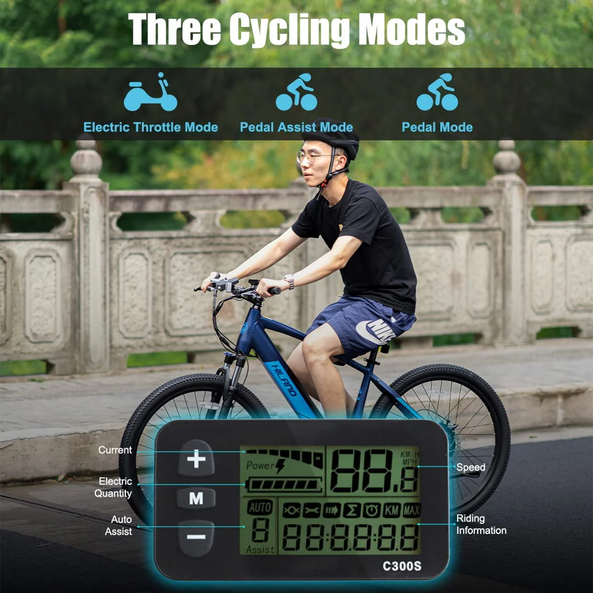 Hiland 27.5in Electric Commuter Bike, 350W, Blue