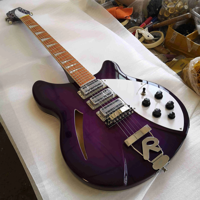 6Strings Purple Burst Semi Hollow Body Electric Guitar 3 Toaster Pickups 5 Knobs
