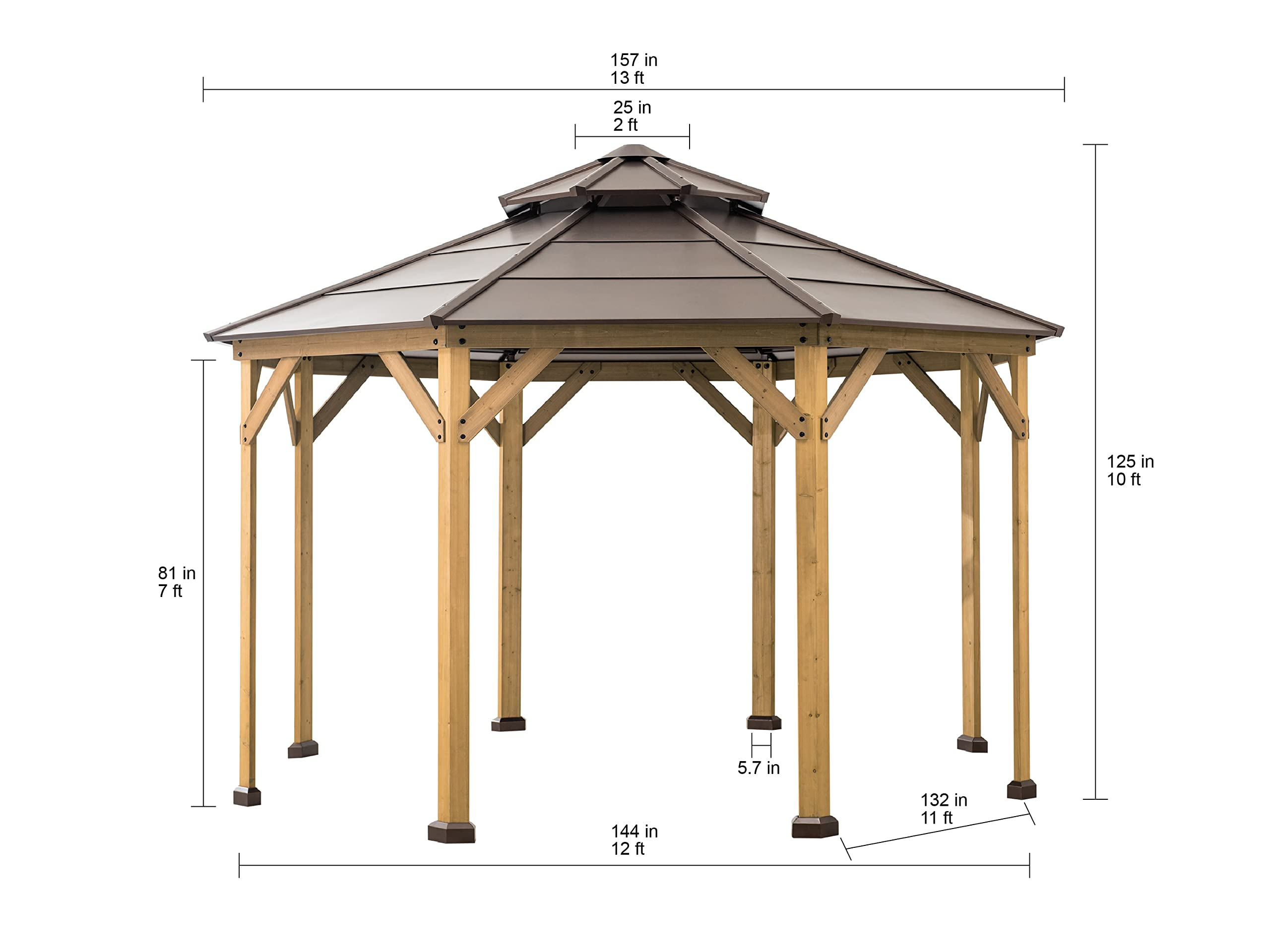 Cedar Framed Octagon Wood Gazebo with Brown Double Tiered Steel