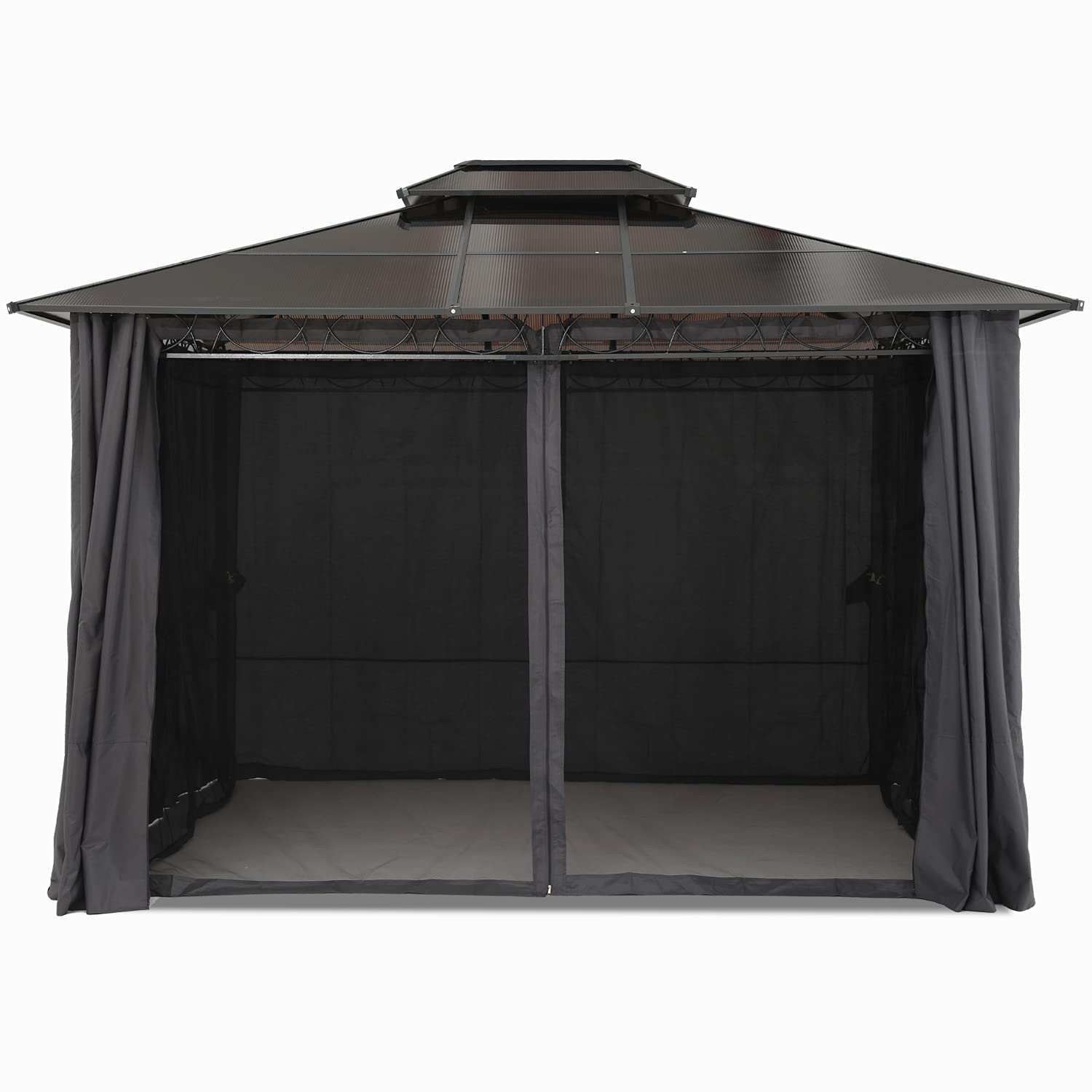 Double Roof Hardtop Patio Gazebo Canopy Frame with Netting