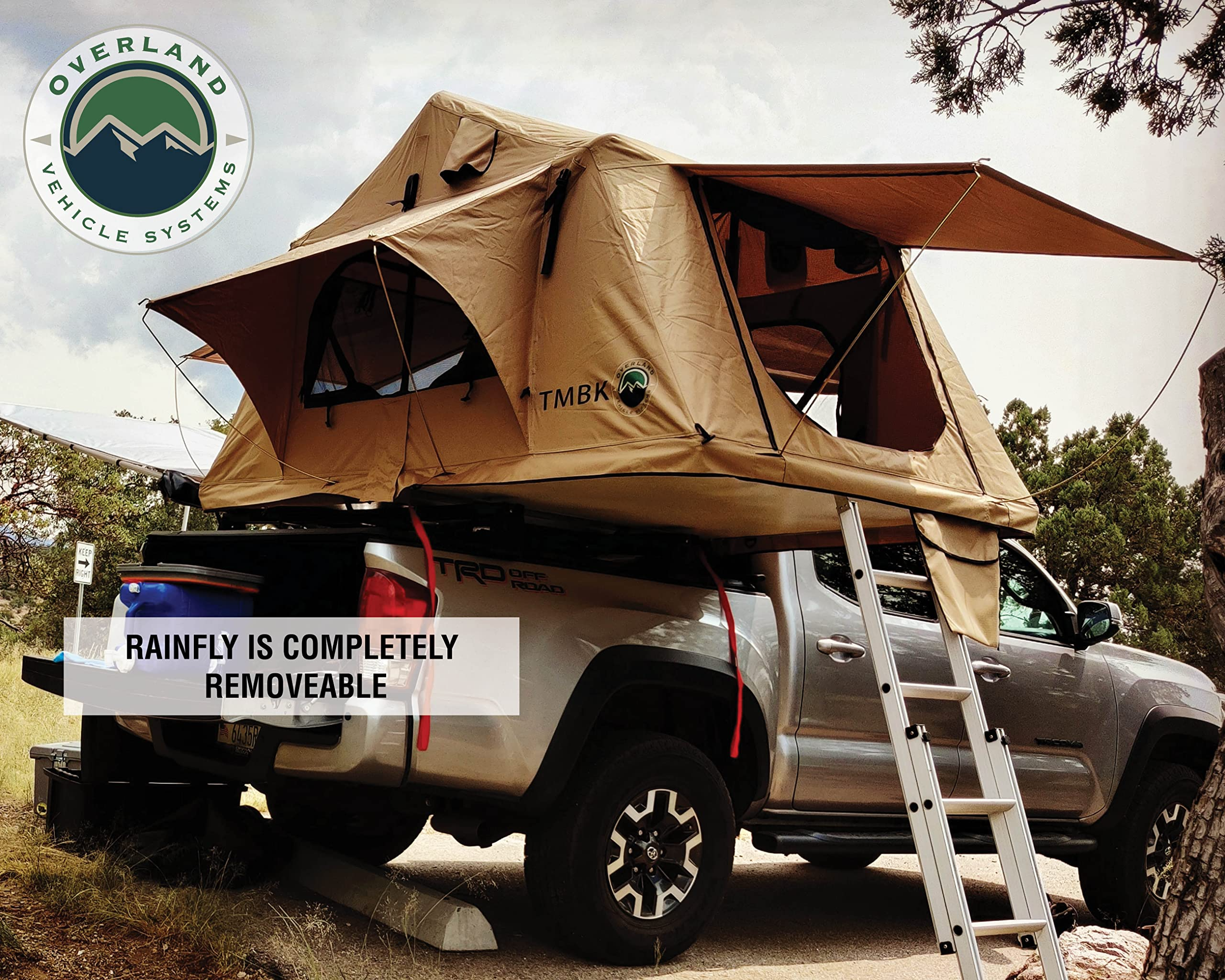 3 Person Roof Top Tent with Rain Fly Tan Base & Green Rainfly