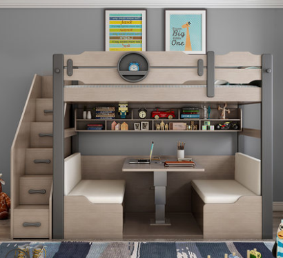 Upper and lower desk and bed all-in-one bunk bed combination