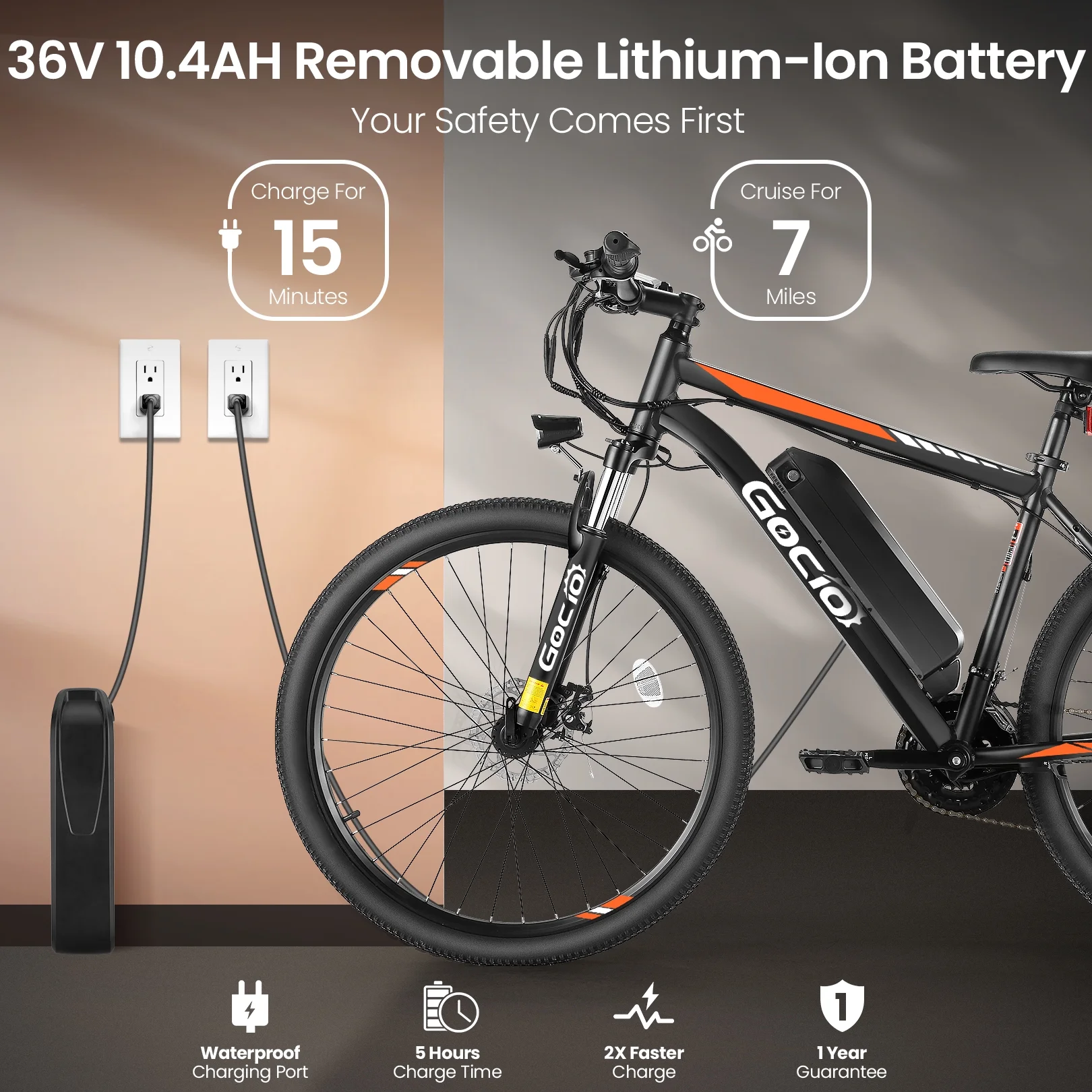 Gocio 26in Electric Mountain Bike, 350W, 36V 374.4Wh