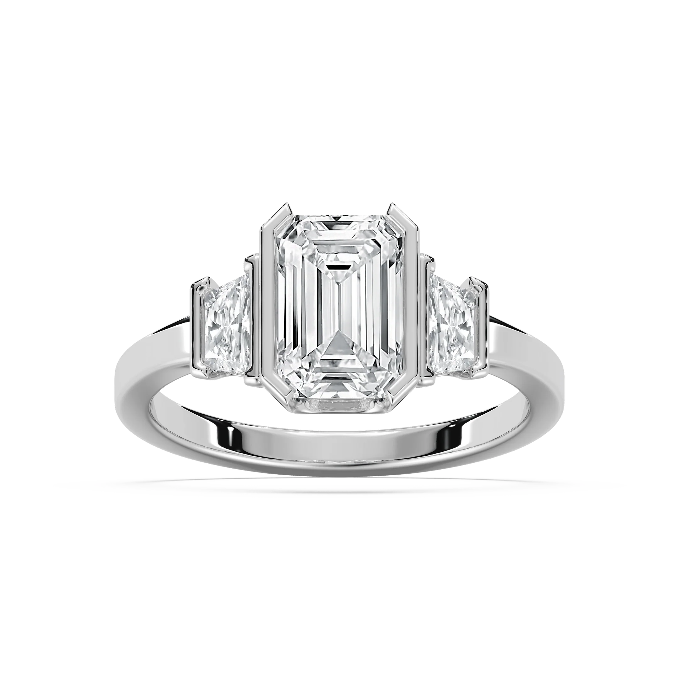 Greya 2 ⁵⁄₈ ctw Emerald Lab Grown Diamond Semi Bezel Three Stone Engagement Ring