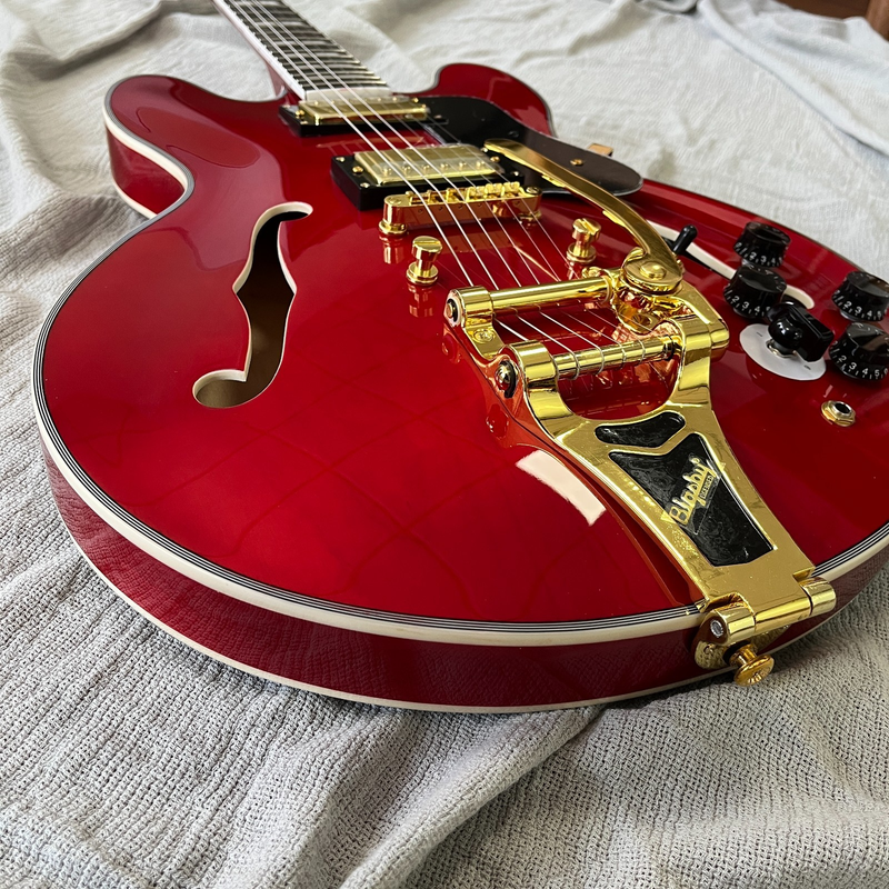 Electric Guitar ES 335 Red Semi Hollow Neck HH Pickups Gold Hardware